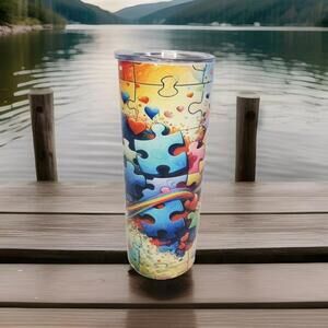 Heart Puzzle Music Notes 20oz Skinny Stainless Steel Tumbler – Handmade